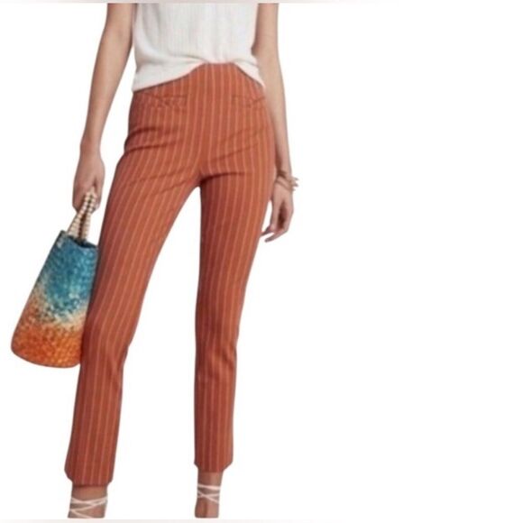 Anthropologie Pants - ANTHROPOLOGIE The Essential Slim Rust Stripe Pants Woman’s size 14